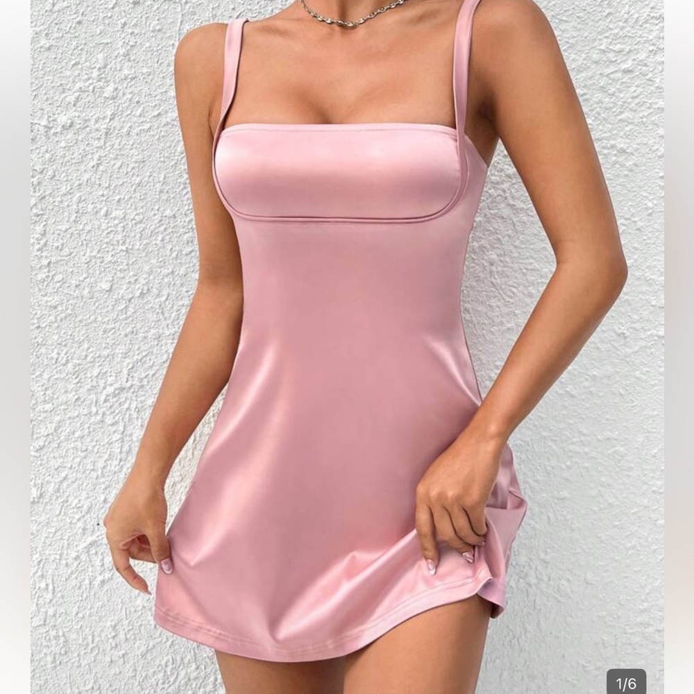 SHEIN Dusty Pink Satin Mini Slip Dress